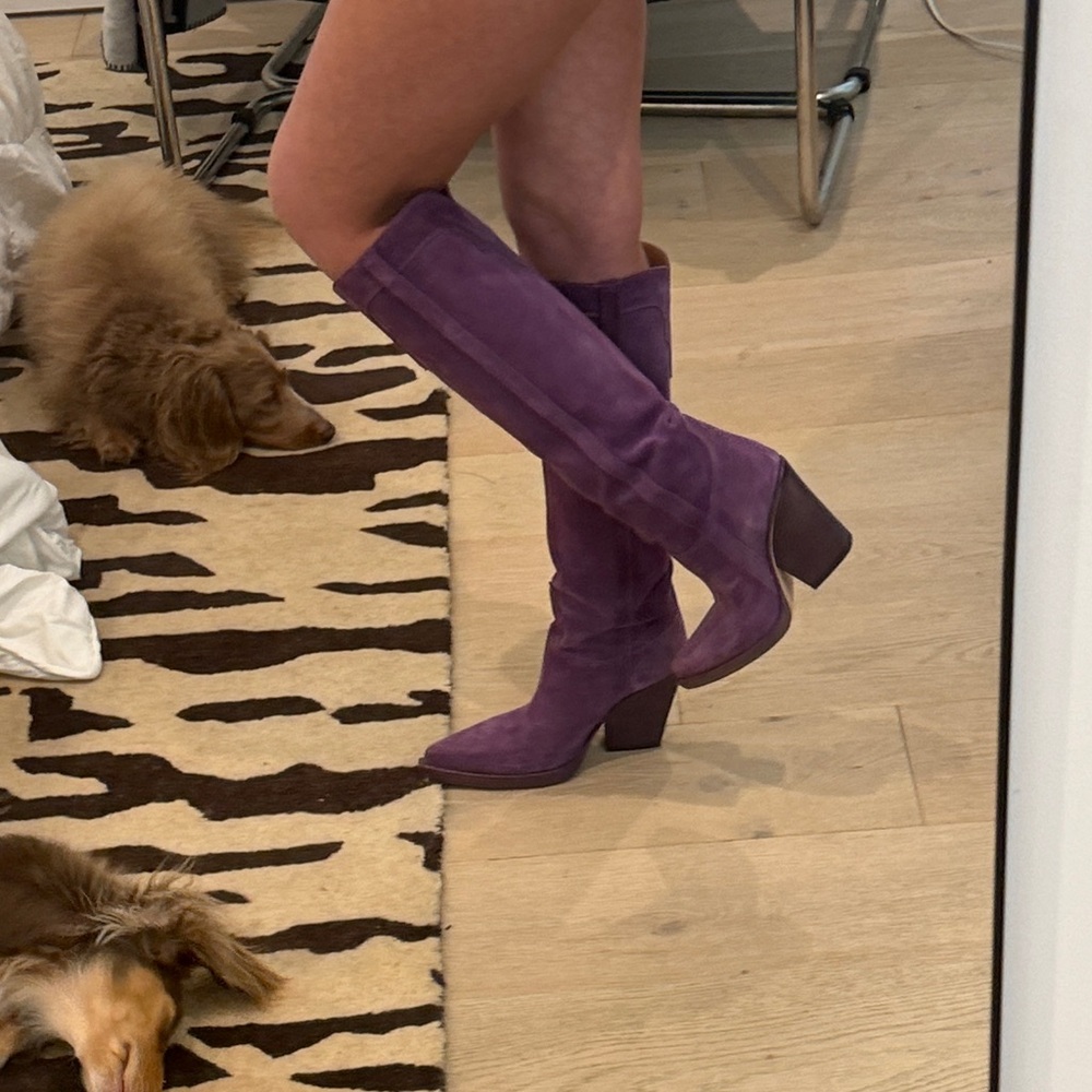 RARE Paris Texas 37.5 El Dorado Boot in Purple Suede Knee High Cowboy Boots